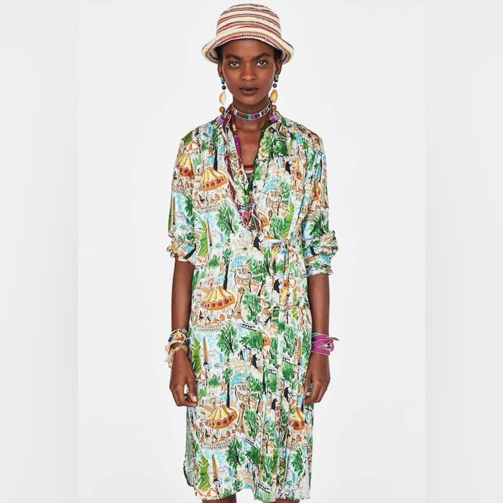Zara Multicolor Printed Shirt Dress
